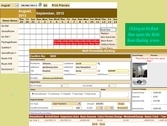 easy innkeeping software - multiple room booking