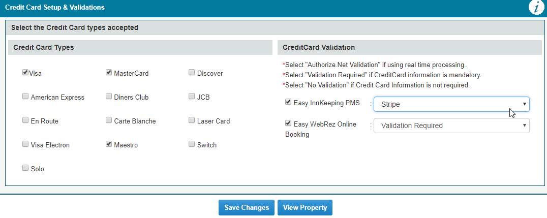 Credit Card Setup & Validation - EasyInnkeeping