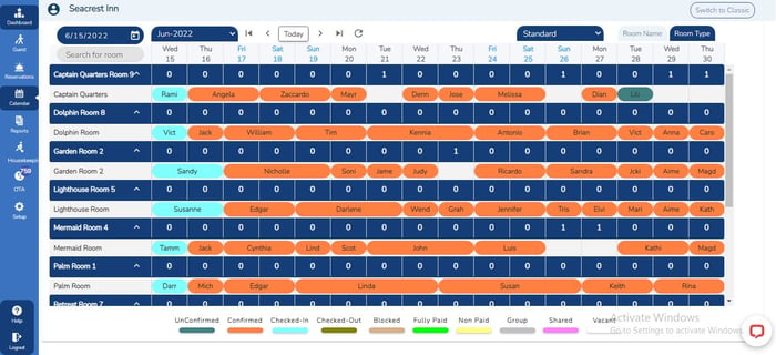 Room Type calendar