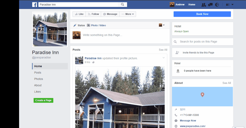 facebook booking page for hotels and inns
