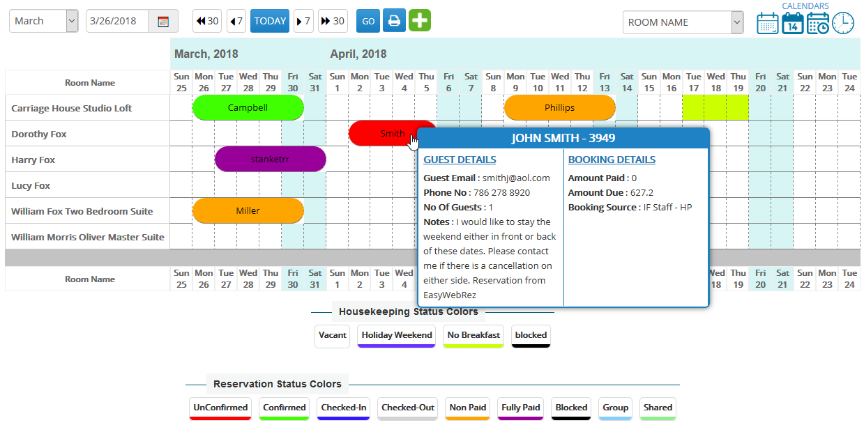 Hotel Reservation Chart Excel