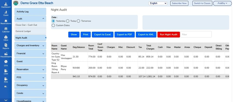 View Night Audit Details Report