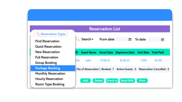 PMS software - reservation types