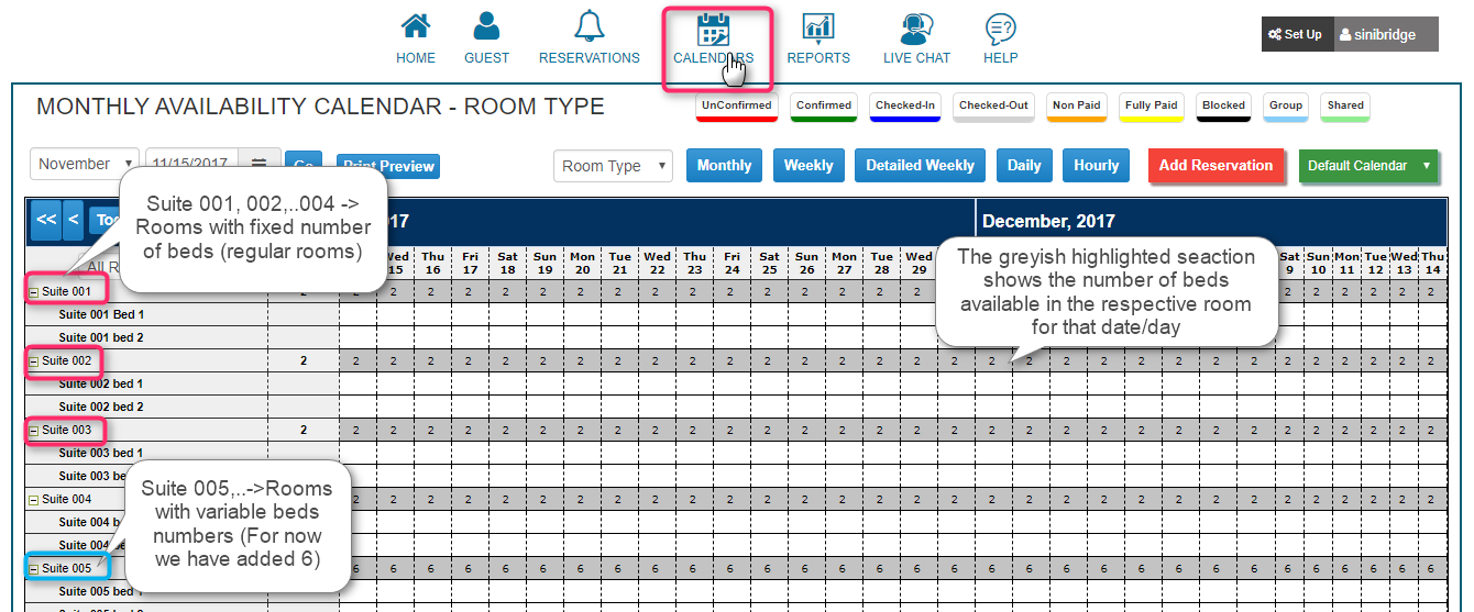 GraceSoft - Easy Innkeeping software Monthly Availability Calendar