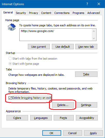 how to delete browsing history on internet explored