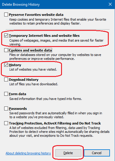 clear temporary internet files on Internet explorer