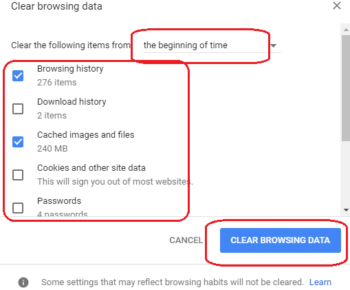 clear browsing history and cache images and files in google chrome