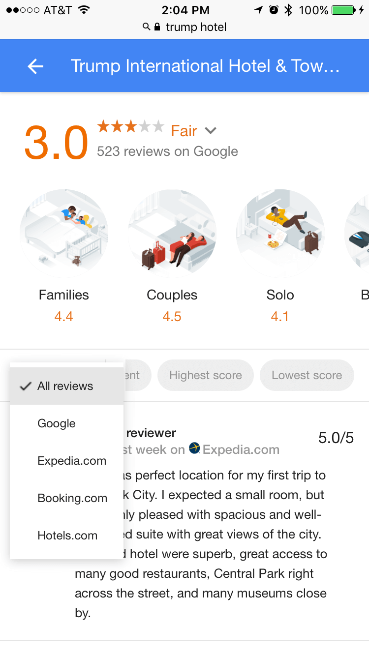 Google hotel reviews and ratings
