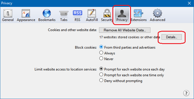 block or allow cookies on safari browser