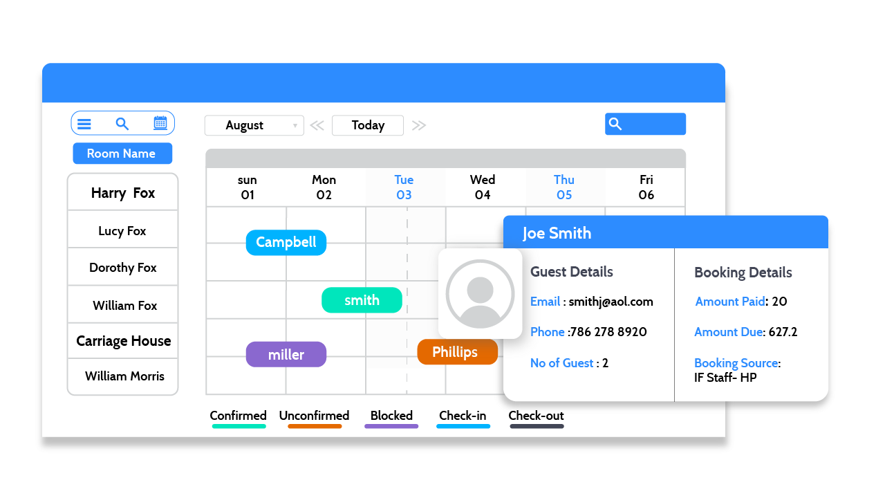 Hotel management software reservation screen